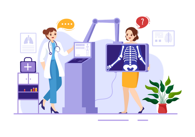 Female doctor checking bone report  Illustration