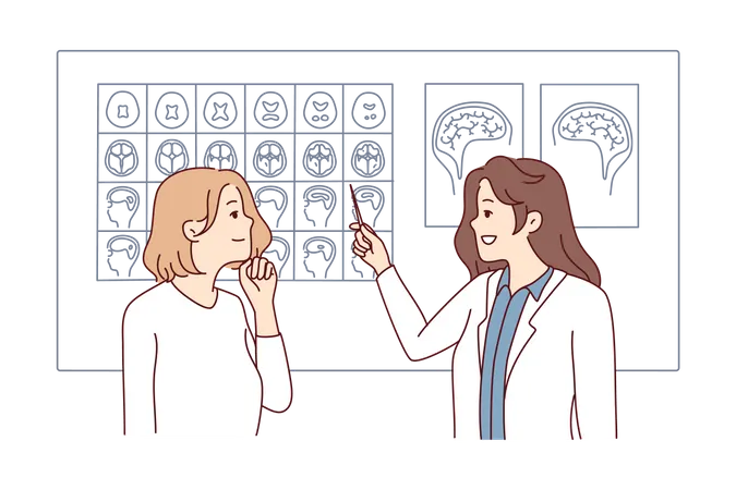 Female doctor checking brain report  Illustration