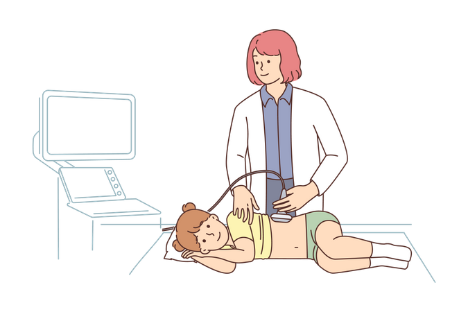 Female doctor checking child stomach  Illustration