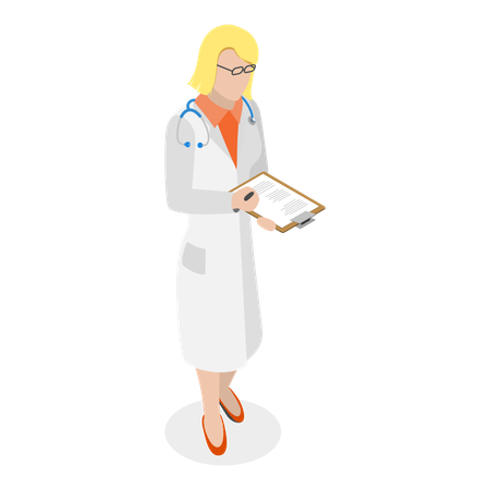 Female doctor checking list of patient in clinic  Illustration
