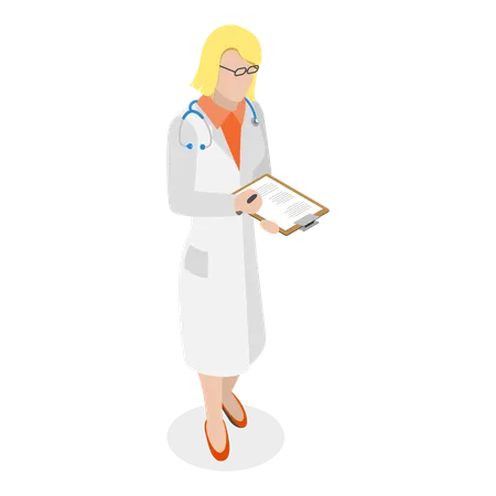 Female doctor checking list of patient in clinic  イラスト