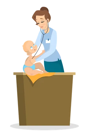 Female doctor checking little kid Illustration