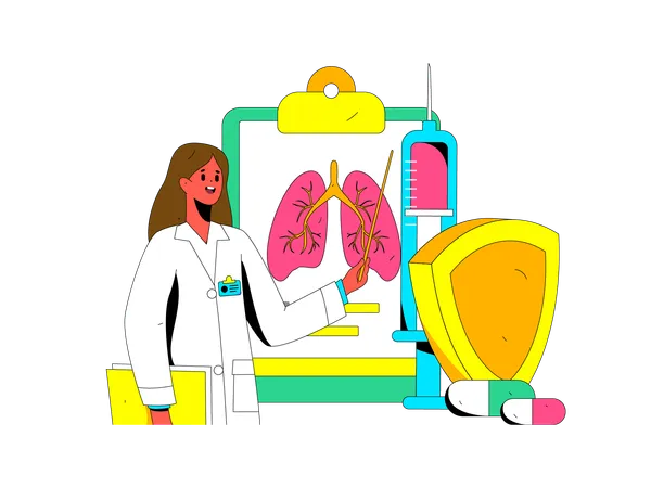 Female doctor checking lung report  Illustration