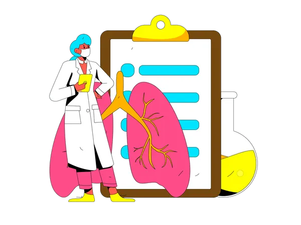 Female doctor checking lung report  Illustration