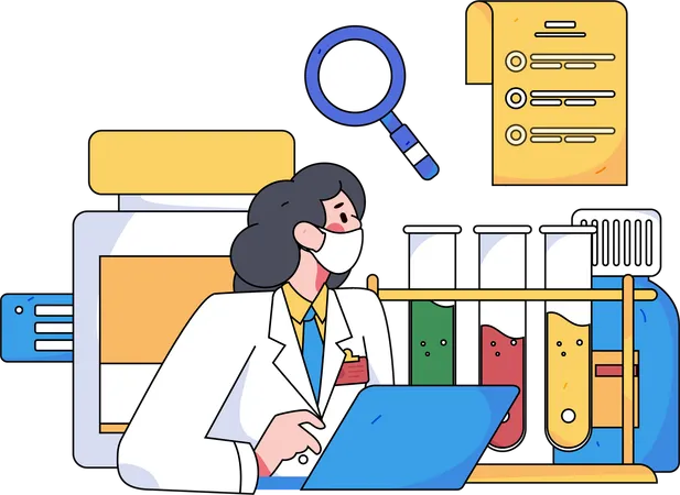 Female doctor checking medical report  Illustration