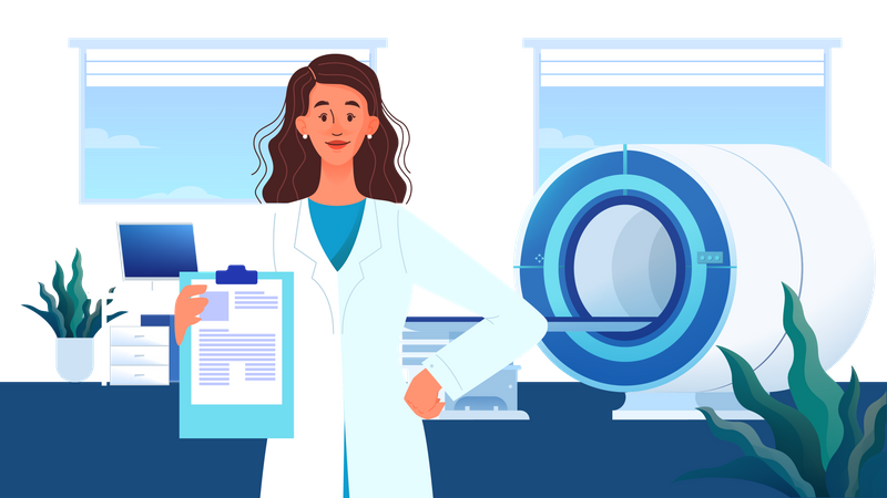 Female doctor checking MRI report  Illustration