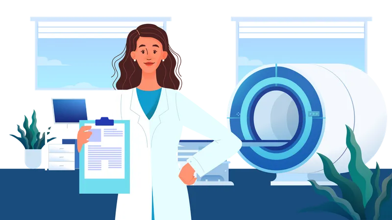 Female doctor checking MRI report  Illustration