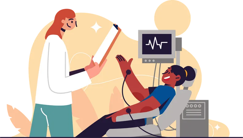 Female doctor checking patient medical report  Illustration