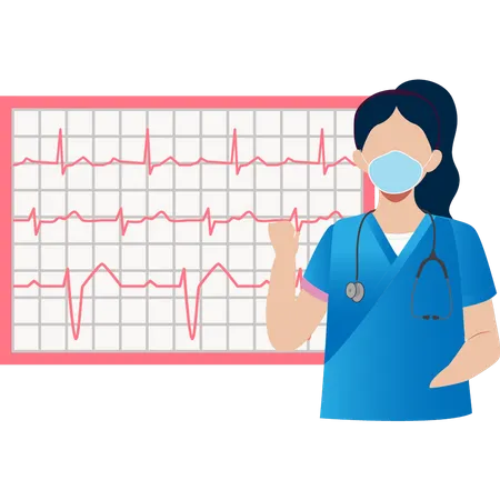 Female doctor checking pulses on monitor  Illustration