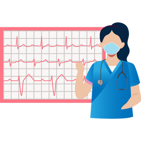 Female doctor checking pulses on monitor  Illustration