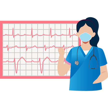 Female doctor checking pulses on monitor  Illustration
