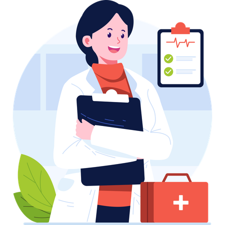 Female doctor checking report  Illustration