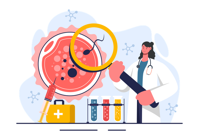 정자를 검사하는 여성 의사  일러스트레이션