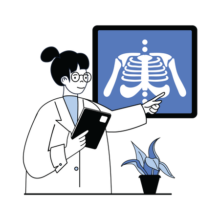 Female doctor checking x-ray  Illustration