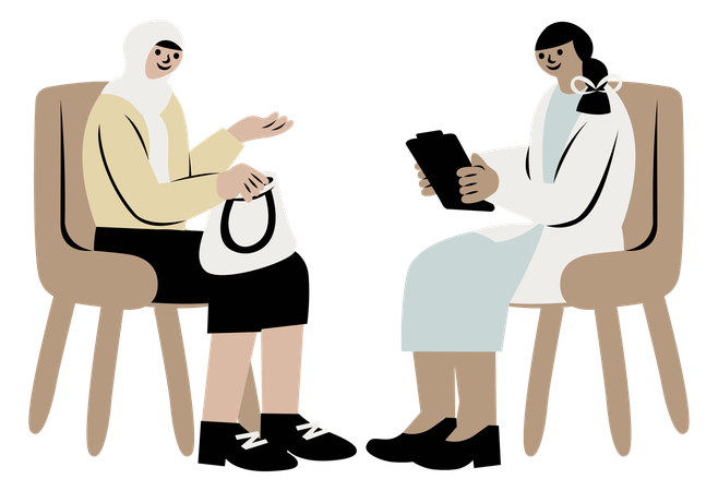 Female Doctor consulting with Patient  Illustration
