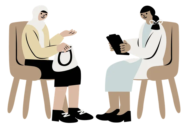 Female Doctor consulting with Patient  Illustration
