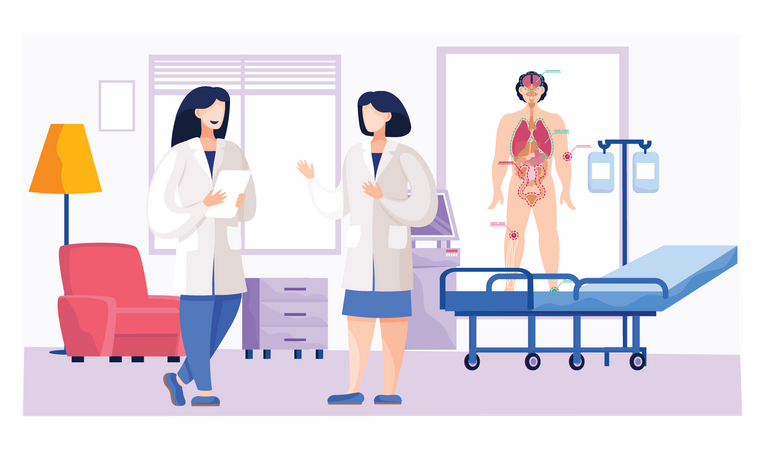 Female doctor discussing about human anatomy  Illustration