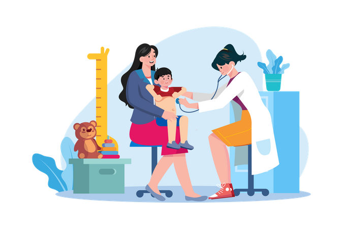 Female doctor doing a check-up of a little boy  Illustration