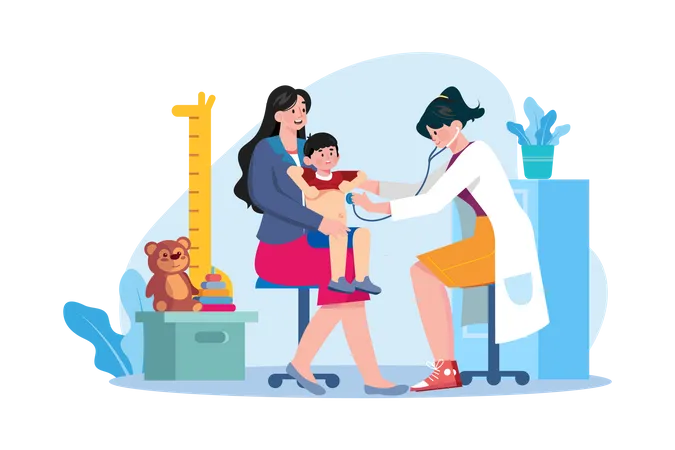 Female doctor doing a check-up of a little boy  Illustration