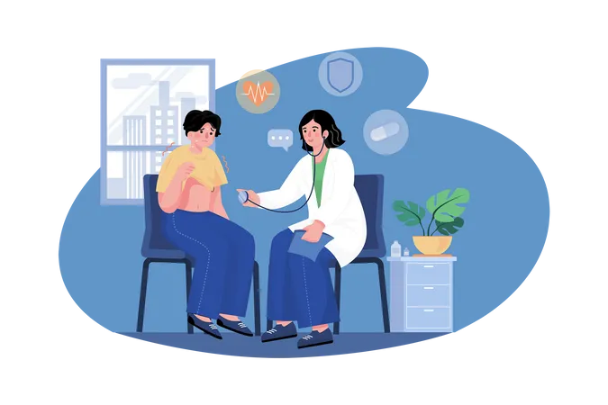 Female Doctor Doing Checkup Of The Patient  Illustration
