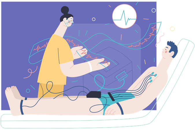 Female doctor doing electrocardiography Illustration