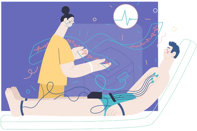 Female doctor doing electrocardiography  Illustration