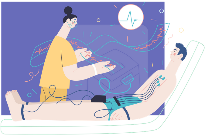 Female doctor doing electrocardiography  Illustration