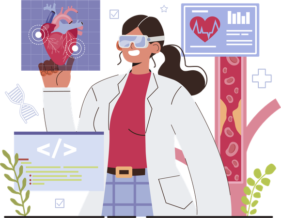 Female doctor doing heart analysis using vr glasses  Illustration