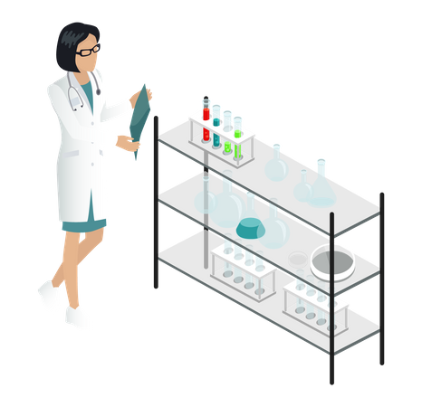 Female doctor doing medical research  Illustration