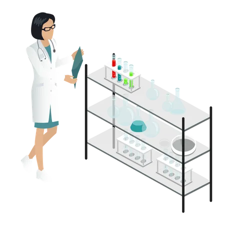 Female doctor doing medical research  Illustration