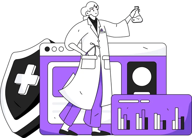 Female doctor doing medical research  Illustration