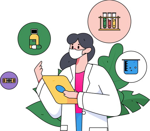 Female doctor doing medical research  Illustration