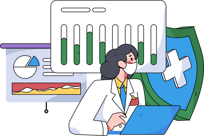 Female doctor doing medical research with insurance  Illustration