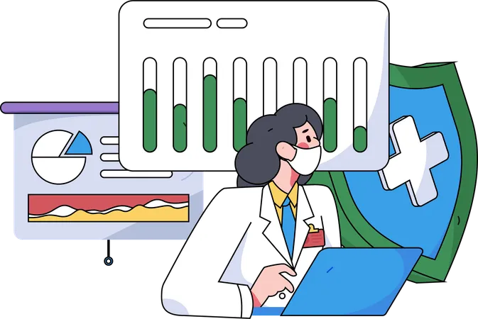 Female doctor doing medical research with insurance  Illustration