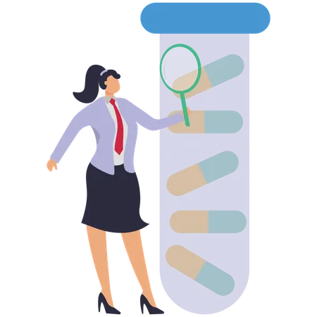 Female doctor doing medicine research using Magnifying Glass  Illustration