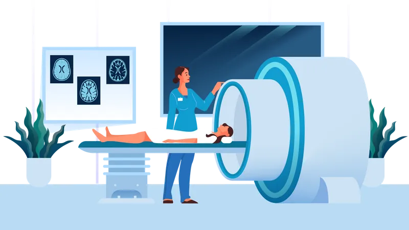 Female doctor doing MRI scan  Illustration