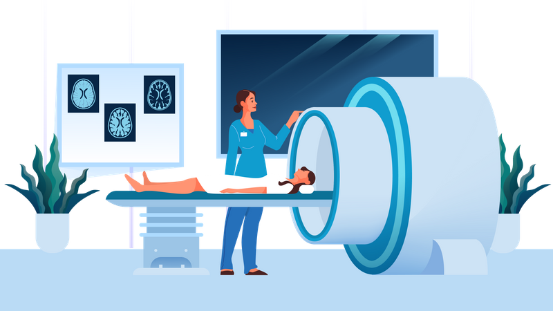 Female doctor doing MRI scan  Illustration