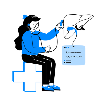 Female doctor doing Online liver checkup  Illustration