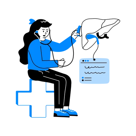 Female doctor doing Online liver checkup  Illustration