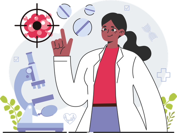 Female doctor doing research on cancer cell  Illustration