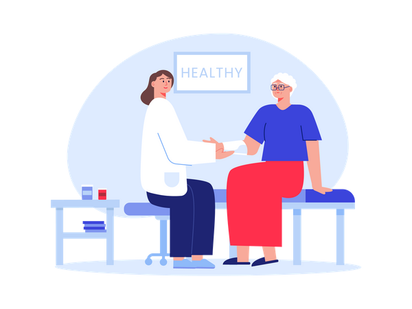 Female doctor doing treatment of aged woman  Illustration