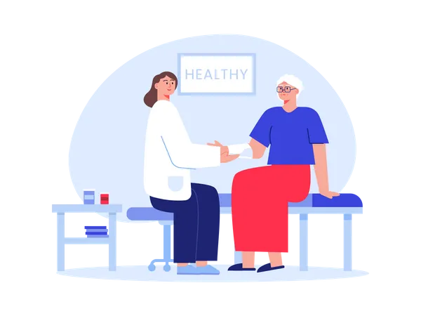 Female doctor doing treatment of aged woman  Illustration
