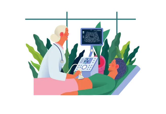 Female doctor doing ultrasound test  Illustration