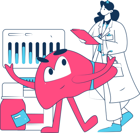 Female Doctor Examine Liver  Illustration