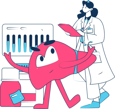 Female Doctor Examine Liver  Illustration