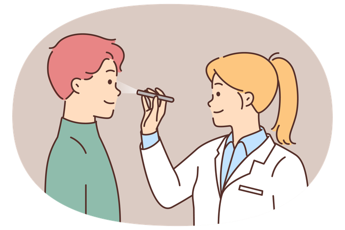 Female doctor examine male patient sight  Illustration