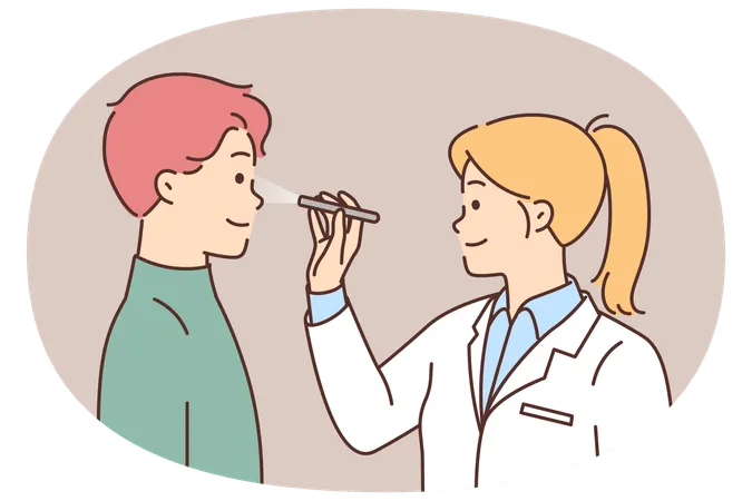 Female doctor examine male patient sight  Illustration