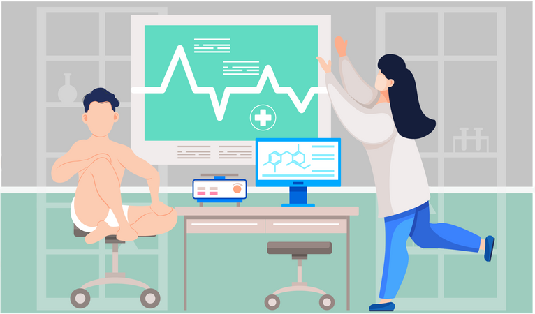 Female doctor examines patient cardiogram  Illustration