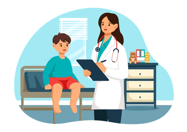 Pediatrician Vector Illustration With Examines Sick Kids For Medical Development Vaccination And Treatment In Flat Cartoon Background Design Illustration