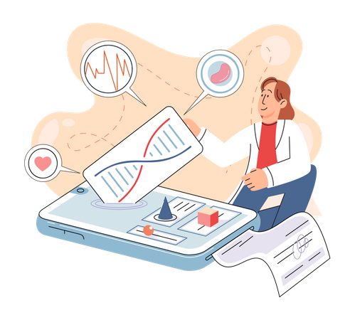 Female doctor examining patients DNA report Illustration